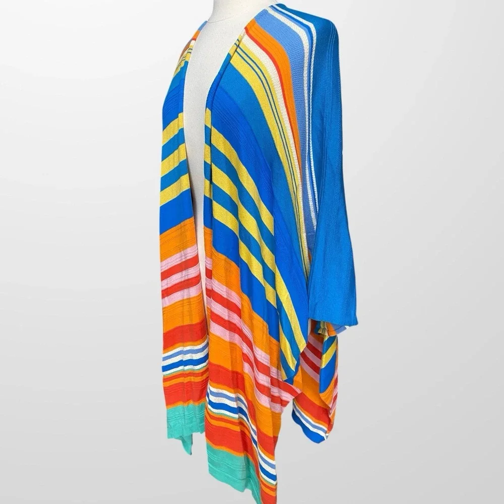 LRL Ralph Lauren Womens Size L‎ / XL Open Front Wrap Shawl Cotton Striped VTG